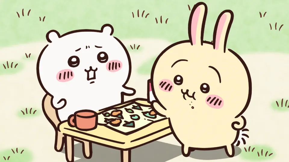 ABEMAの第9話配信ページに掲載された場面画像（3枚目）。アニメ『ちいかわ』第9話「たべっ子どうぶつ／ブタメン」に対応する画像