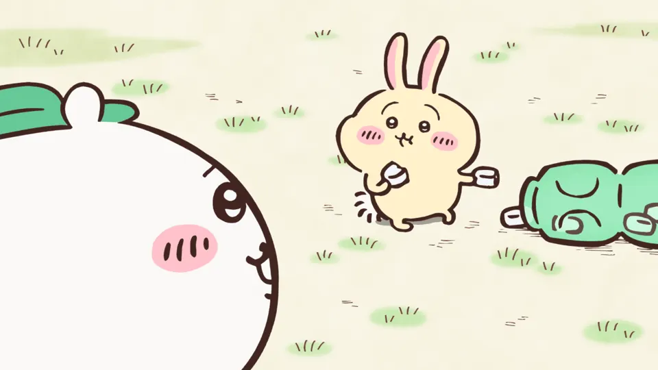 ABEMAの第13話配信ページに掲載された場面画像（3枚目）。アニメ『ちいかわ』第13話「ラムネ／焼きマシュマロ」に対応する画像