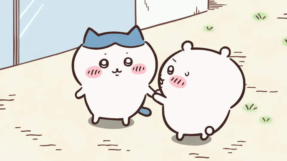ABEMAの第41話配信ページに掲載された場面画像（1枚目）。アニメ『ちいかわ』第41話「郎の練習／攻略サイト」に対応する画像