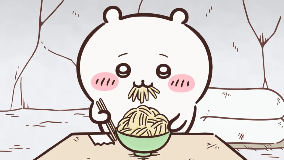 ABEMAの第41話配信ページに掲載された場面画像（3枚目）。アニメ『ちいかわ』第41話「郎の練習／攻略サイト」に対応する画像