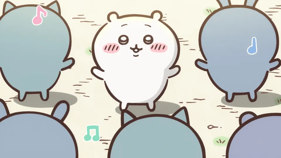 ABEMAの第44話配信ページに掲載された場面画像（1枚目）。アニメ『ちいかわ』第44話「寝起きの体操」に対応する画像