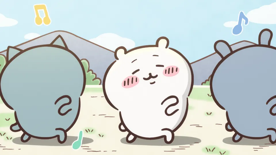 ABEMAの第44話配信ページに掲載された場面画像（2枚目）。アニメ『ちいかわ』第44話「寝起きの体操」に対応する画像