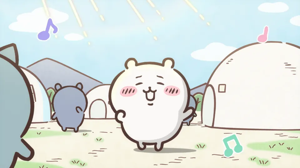 ABEMAの第44話配信ページに掲載された場面画像（3枚目）。アニメ『ちいかわ』第44話「寝起きの体操」に対応する画像