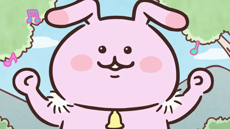ABEMAの第77話配信ページに掲載された場面画像（3枚目）。アニメ『ちいかわ』第77話「擬態型か〜？」に対応する画像
