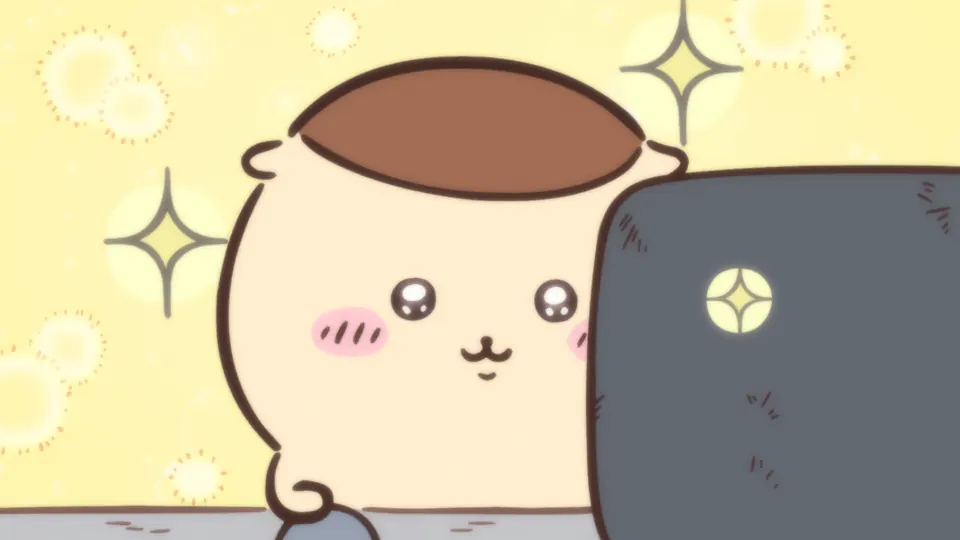 ABEMAの第103話配信ページに掲載された場面画像（2枚目）。アニメ『ちいかわ』第103話「肉みがき／注ぎ方のマネ」に対応する画像