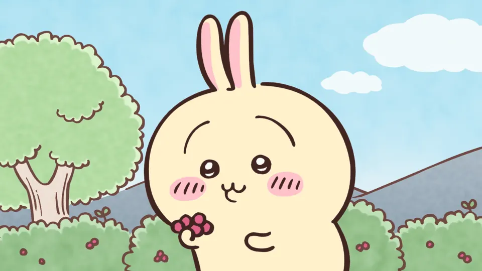 ABEMAの第104話配信ページに掲載された場面画像（3枚目）。アニメ『ちいかわ』第104話「ジャムトースト／マネするなッ」に対応する画像