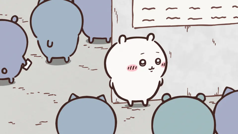 ABEMAの第109話配信ページに掲載された場面画像(1枚目)。アニメ『ちいかわ』第109話「再試験どうだった?」に対応する画像