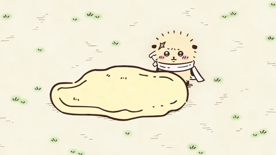 ABEMAの第115話配信ページに掲載された場面画像（1枚目）。アニメ『ちいかわ』第115話「肩車／生地だけだ」に対応する画像