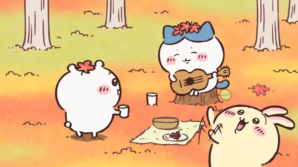 ABEMAの第121話配信ページに掲載された場面画像（1枚目）。アニメ『ちいかわ』第121話「紅葉狩り①」に対応する画像