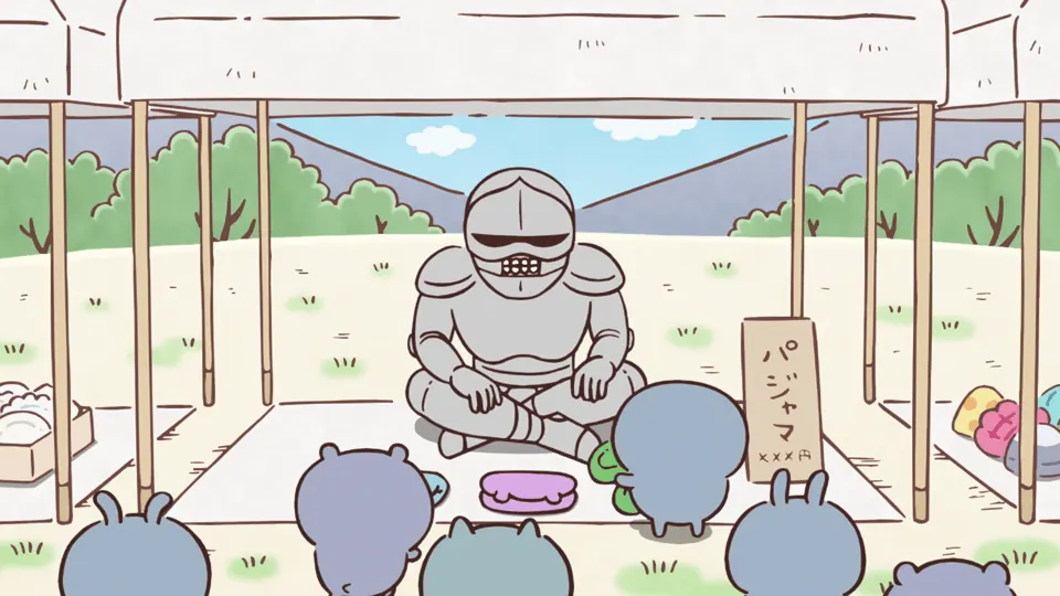 ABEMAの第127話配信ページに掲載された場面画像（1枚目）。アニメ『ちいかわ』第127話「人気のパジャマ」に対応する画像