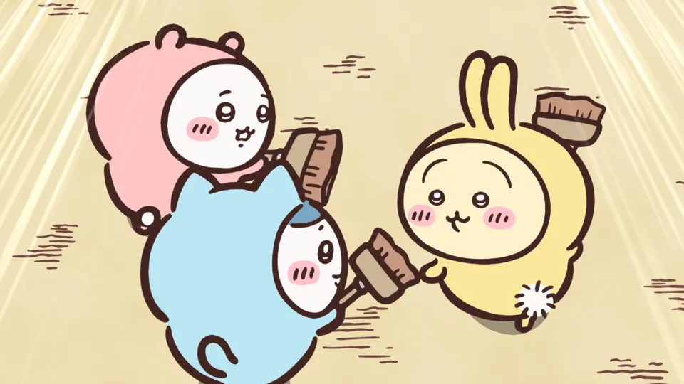 ABEMAの第153話配信ページに掲載された場面画像（1枚目）。アニメ『ちいかわ』第153話「パジャマパーティーズ⑩」に対応する画像