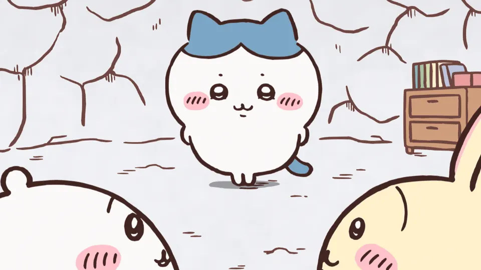 ABEMAの第158話配信ページに掲載された場面画像（1枚目）。アニメ『ちいかわ』第158話「アラザン／雨やどり」に対応する画像