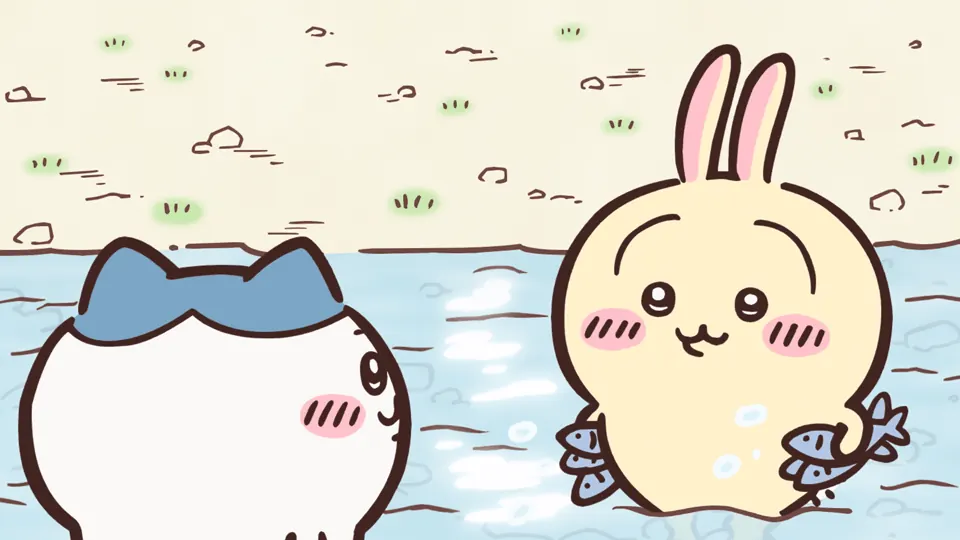 ABEMAの第160話配信ページに掲載された場面画像（3枚目）。アニメ『ちいかわ』第160話「ほめられリボン①」に対応する画像