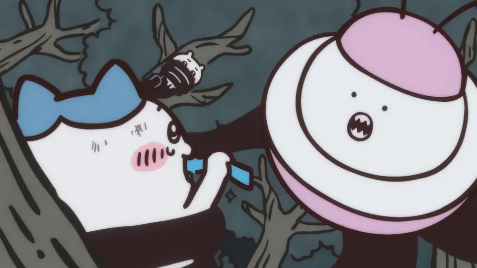 ABEMAの第185話配信ページに掲載された場面画像（1枚目）。アニメ『ちいかわ』第185話「夜の出来事④」に対応する画像