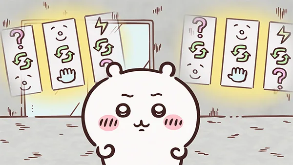 TVアニメ第210話『スロット⑨』の公式画像。アニメ『ちいかわ』第210話「スロット⑨」に対応する画像