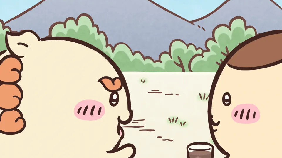 ABEMAの第264話配信ページに掲載された場面画像(3枚目)。アニメ『ちいかわ』第264話「泡盛コーヒー/二日酔い」に対応する画像