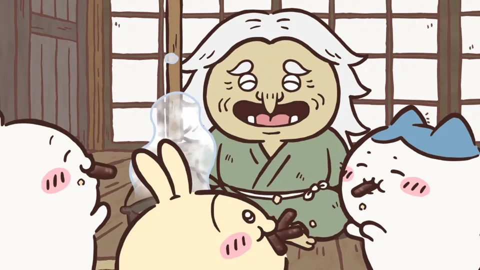 ABEMAの第307話配信ページに掲載された場面画像(1枚目)。アニメ『ちいかわ』第307話「山姥②」に対応する画像