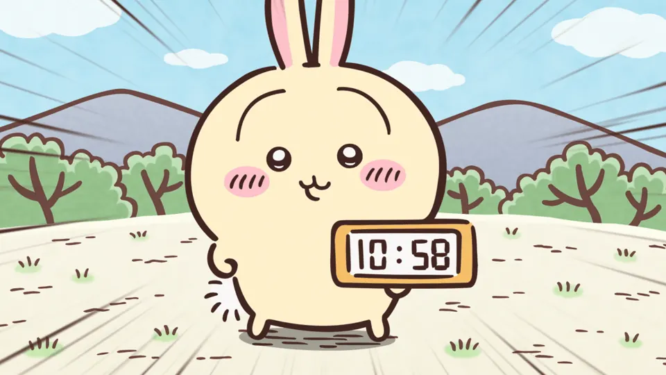 ABEMAの第318話配信ページに掲載された場面画像（2枚目）。アニメ『ちいかわ』第318話「マイ時計／お風呂に行こう」に対応する画像