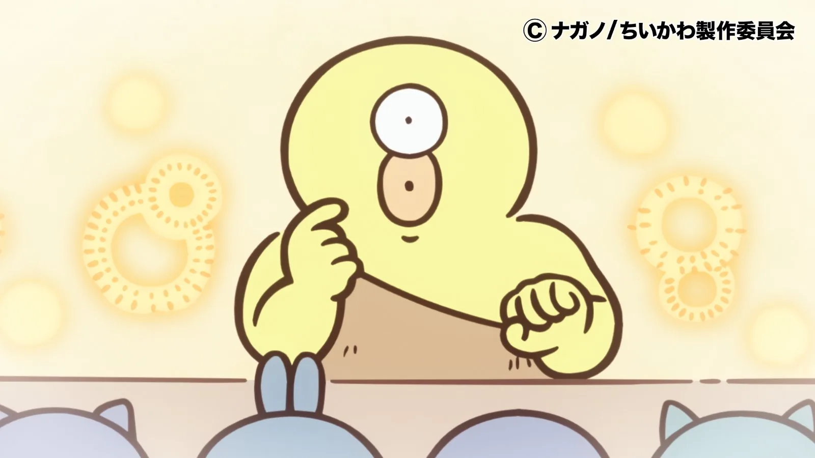 アニメ公式Xの第364話「居場所/いきアップ」放送前告知画像。アニメ『ちいかわ』第364話「居場所/いきアップ」に対応する画像