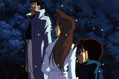 第261話(前編)の雪の夜に佇むコナン・蘭・小五郎