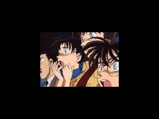 驚いた表情のコナンと和葉・蘭・小五郎（本放送の公式ストーリーイメージ）