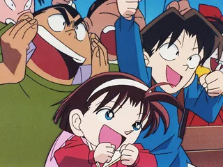 仮面ヤイバーショーを観て興奮する歩美・元太・光彦（第17話公式ストーリーイメージ）
