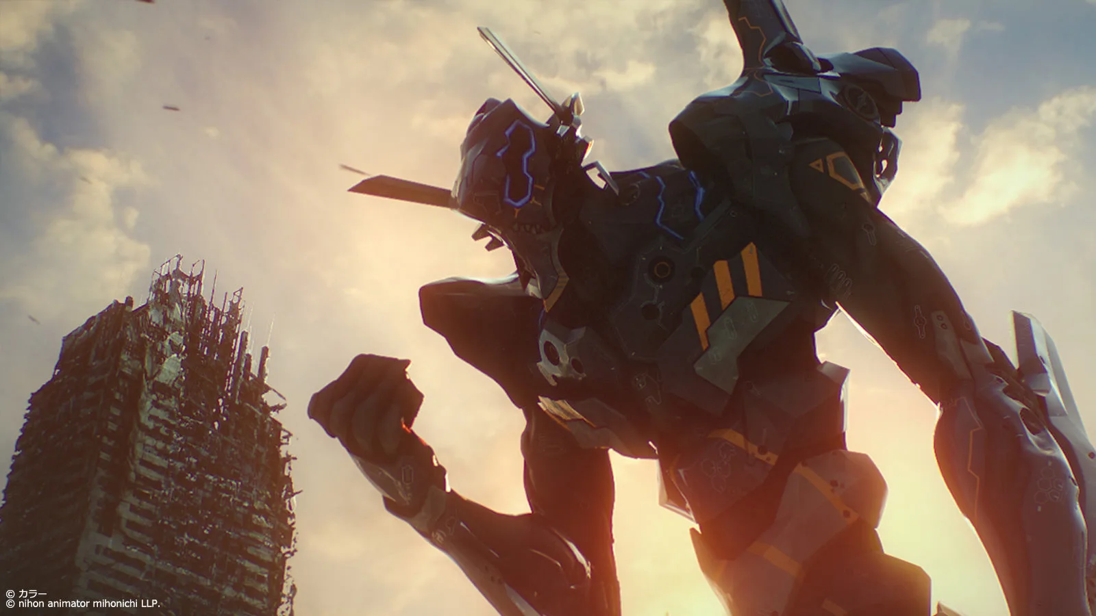 夕光を背に身を反らして咆哮する無号機のAnother Impact公式場面画像