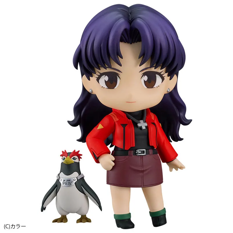 赤いジャケットの葛城ミサトと温泉ペンギンのペンペンを再現した公式フィギュア画像