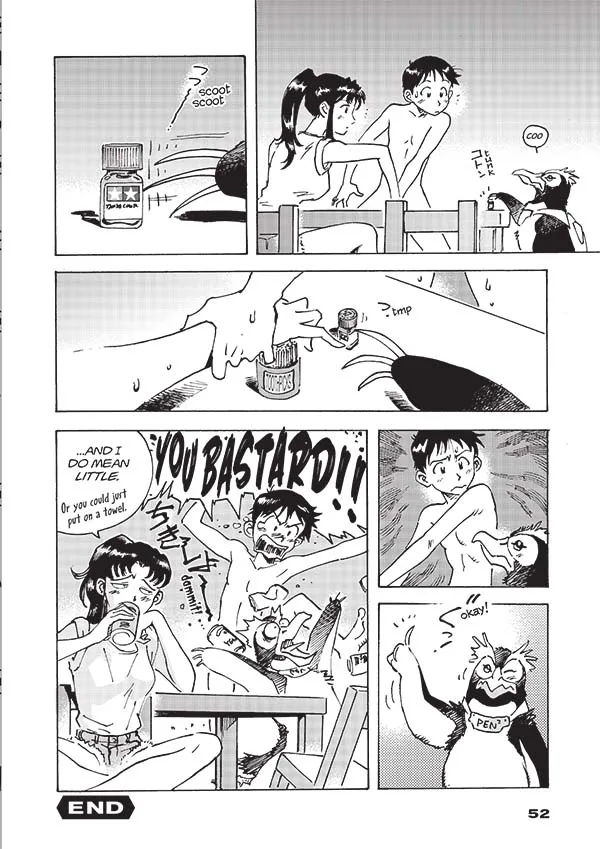 『Neon Genesis Evangelion: Comic Tribute』の短編終幕でミサトとシンジとペンペンが描かれる公式試し読み頁
