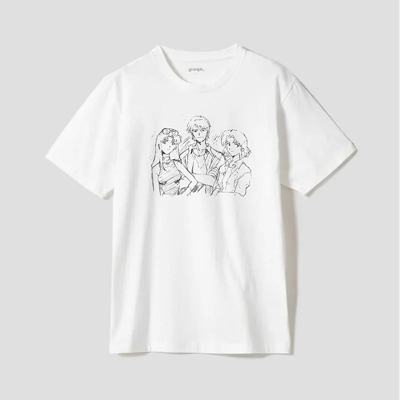 第弐拾壱話ネルフ誕生の若き日の碇ユイ碇ゲンドウ冬月コウゾウを描いた公式コラボレーションTシャツ
