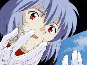 第弐拾参話涙で第16使徒アルミサエルの侵食により顔と首へ変化が現れる綾波レイの公式場面画像