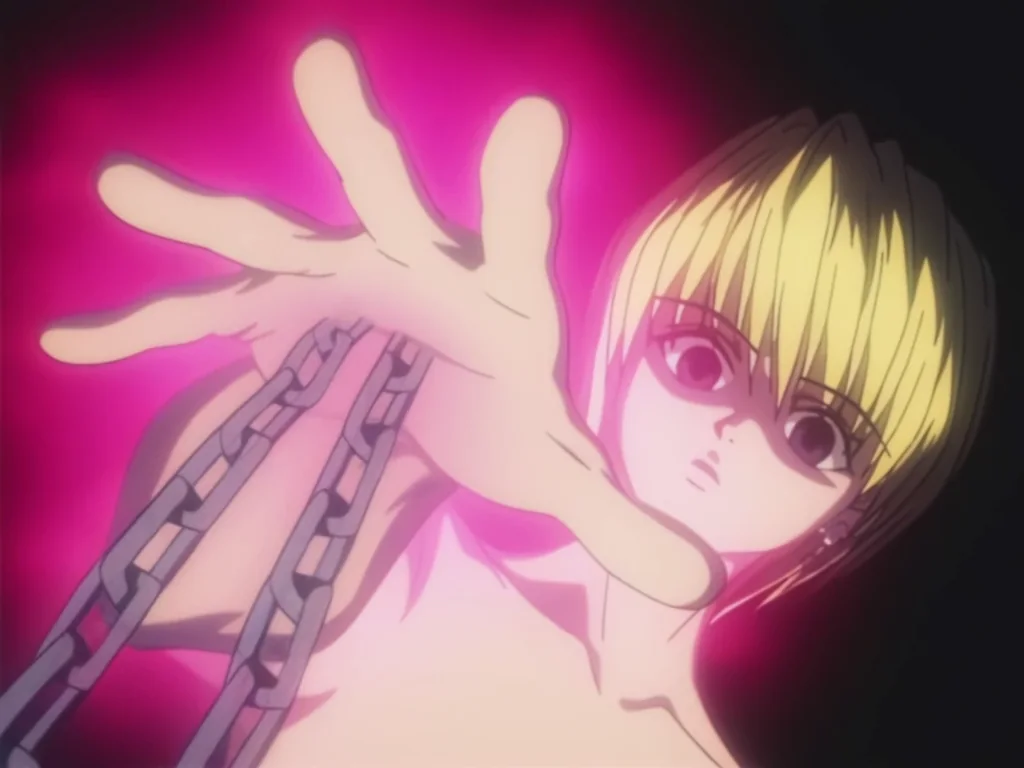 鎖を具現化するクラピカ　引用『HUNTER×HUNTER』冨樫義博