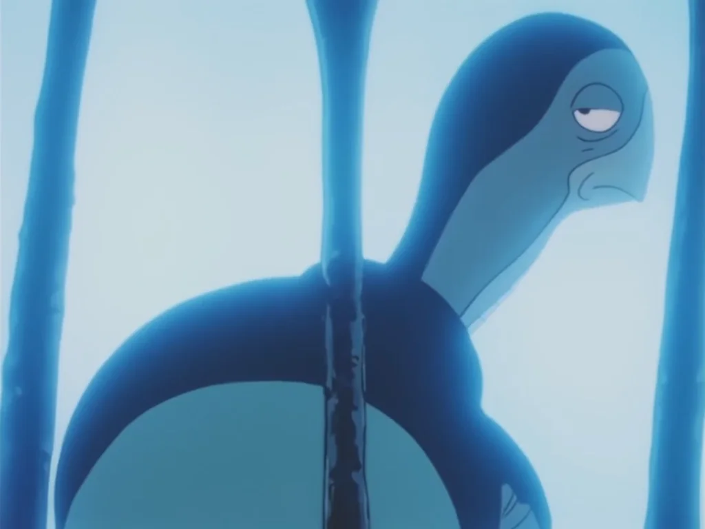 マルガメの1999年版第2話の動物ショーで展示された球形甲羅のマルガメ
