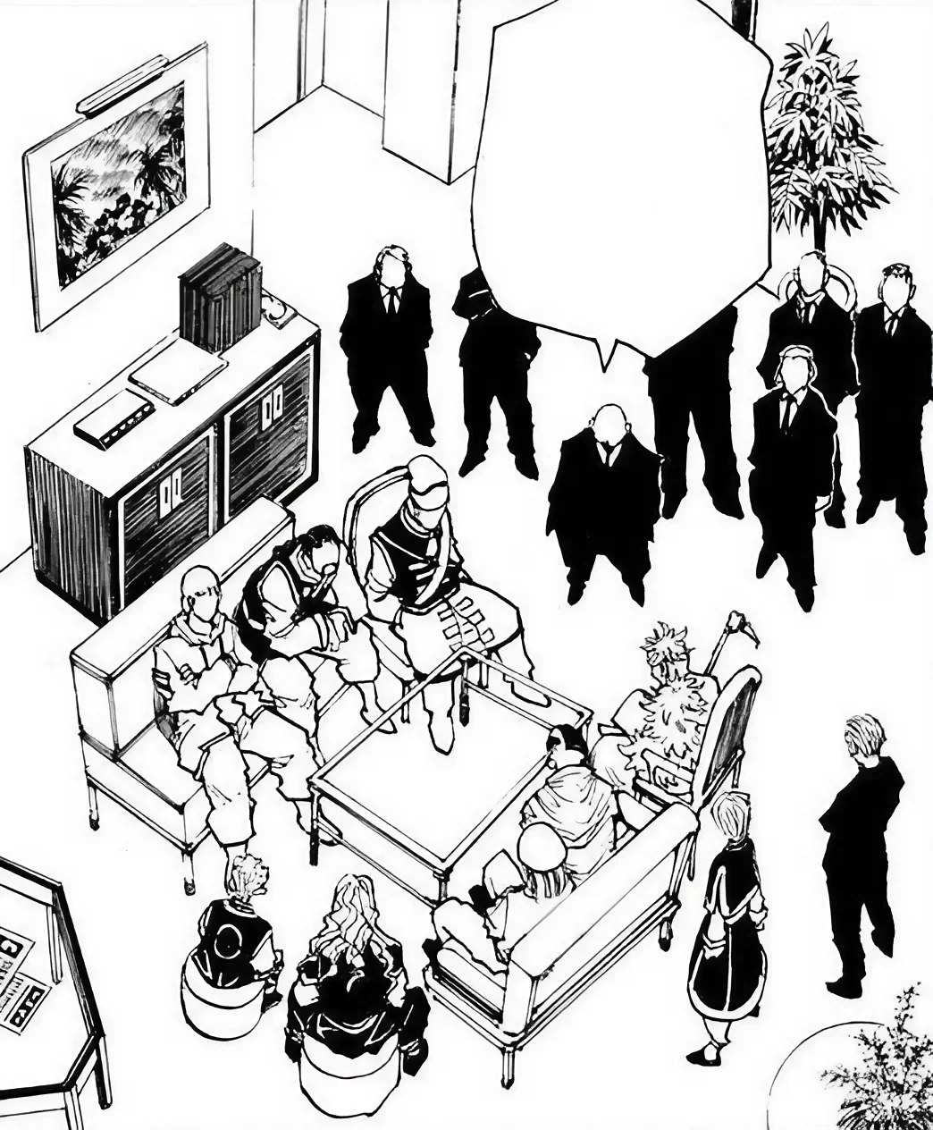 個別行動と共同戦線を話し合う原作の暗殺者群