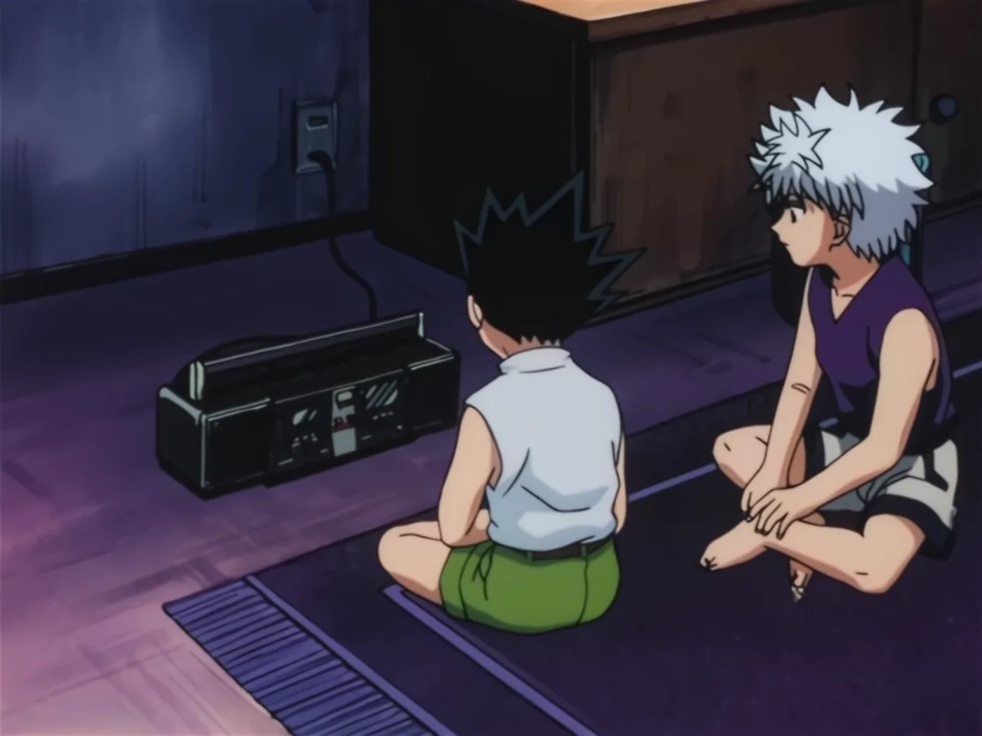1999年版 第47話のジンのカセットテープを再生するゴンとキルア