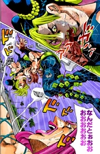 C-MOONの攻撃で身体を裏返される徐倫