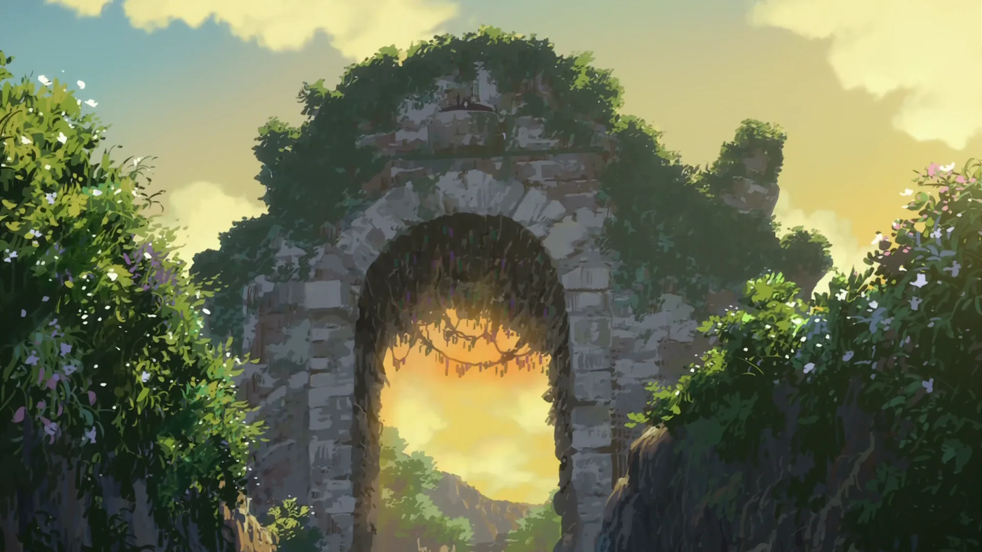 オース中央区に立つ奈落門のアニメ場面