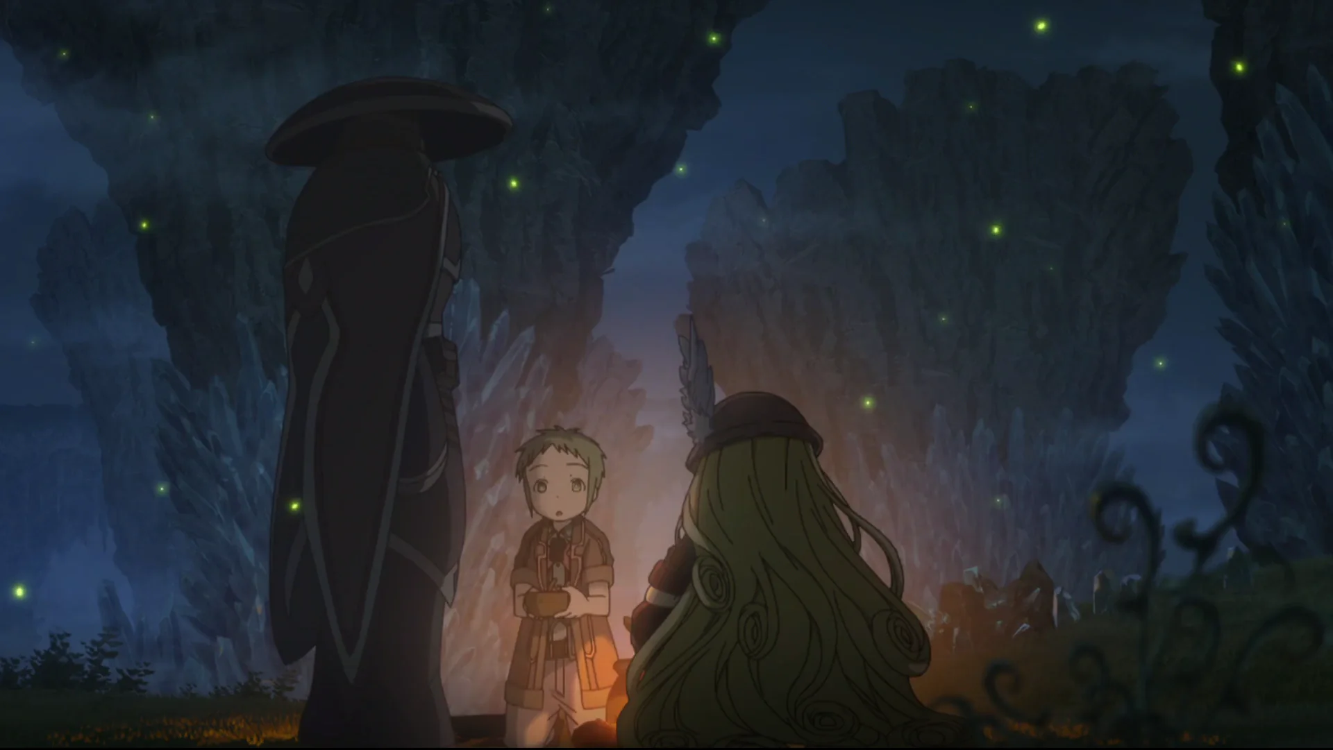 ライザとトーカとともに四層を進むオーゼンのアニメ本編場面