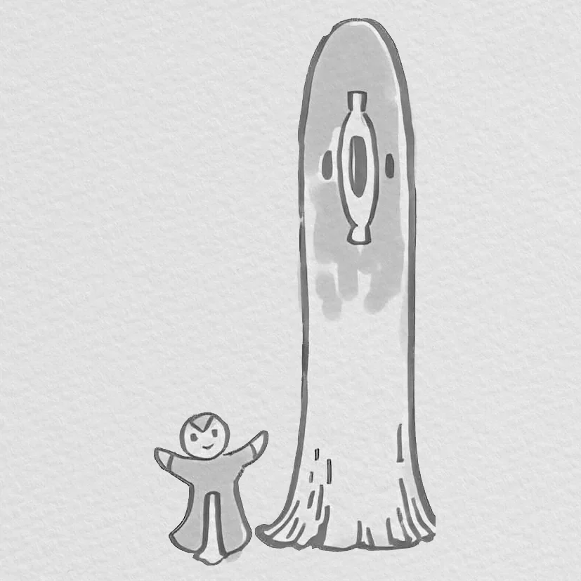 巫女を表す粗い人物画の原作漫画場面