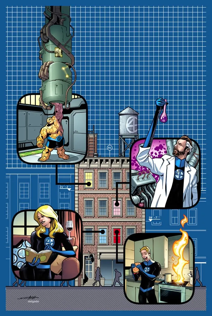 Fantastic Four 4号のバクスター・ビルディング関連バリアント表紙